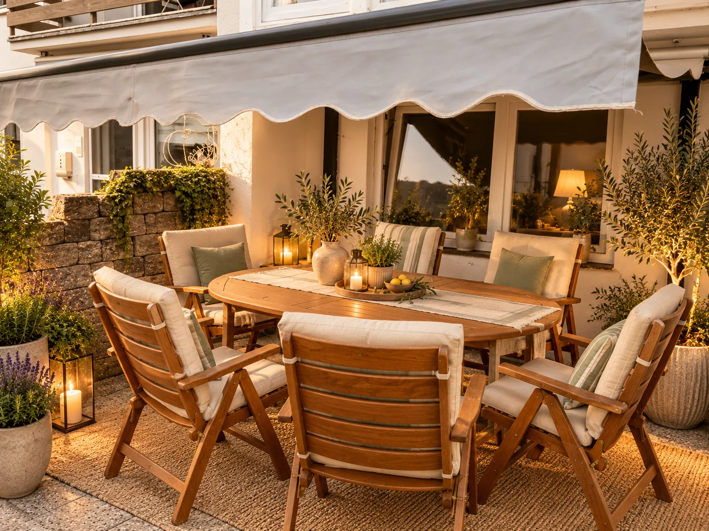 Einladende Terrasse mit Pflanzen und Sitzbereich